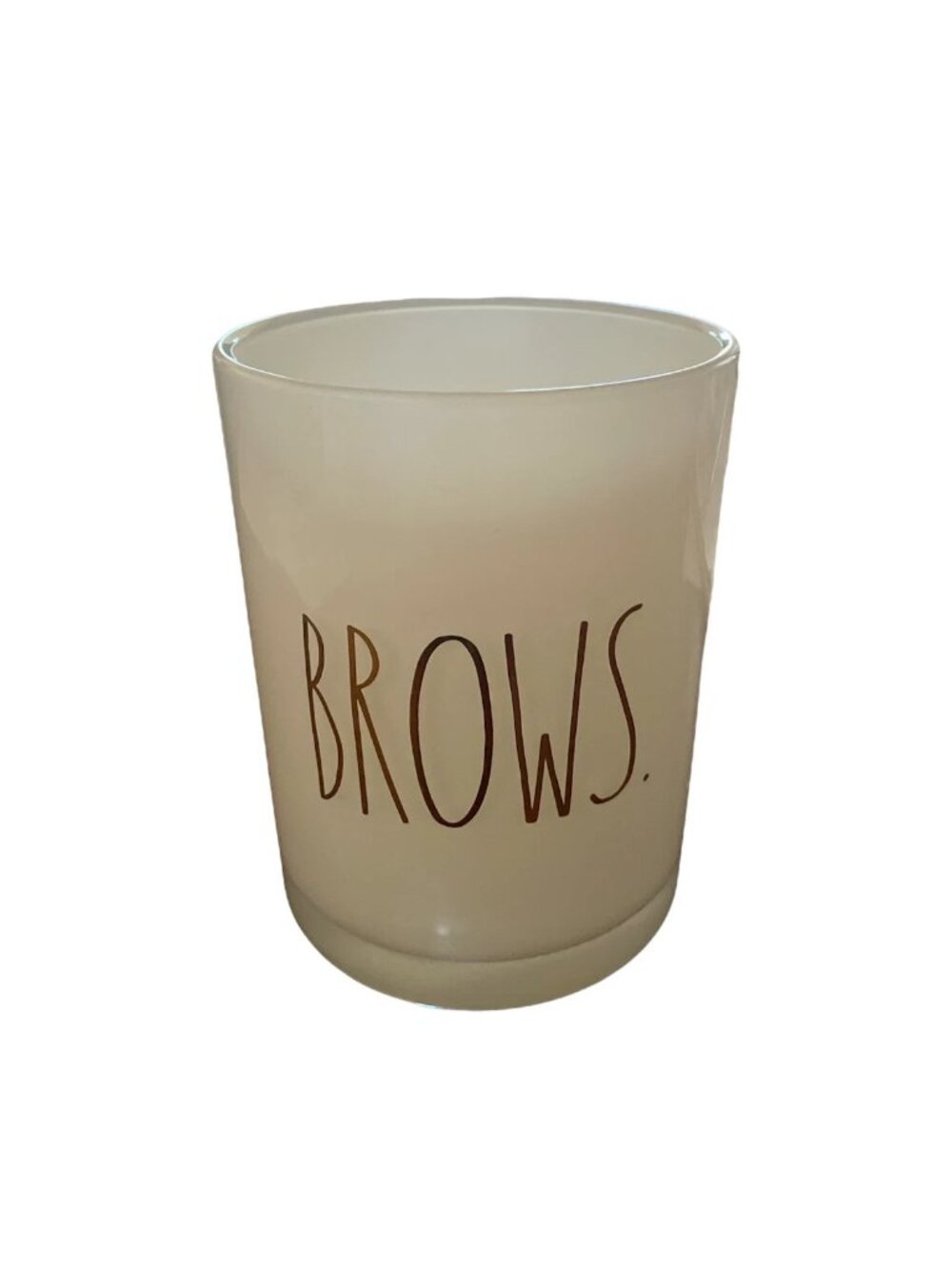 Rae Dunn Brows Makeup Brush Glass Cup Holder White Gold 5" Glass
